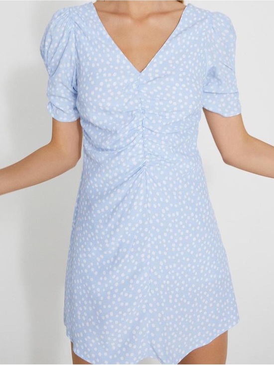 Zara Dresses & Skirts - Zara Light Blue Polka Dot V-Neck Mini Dress